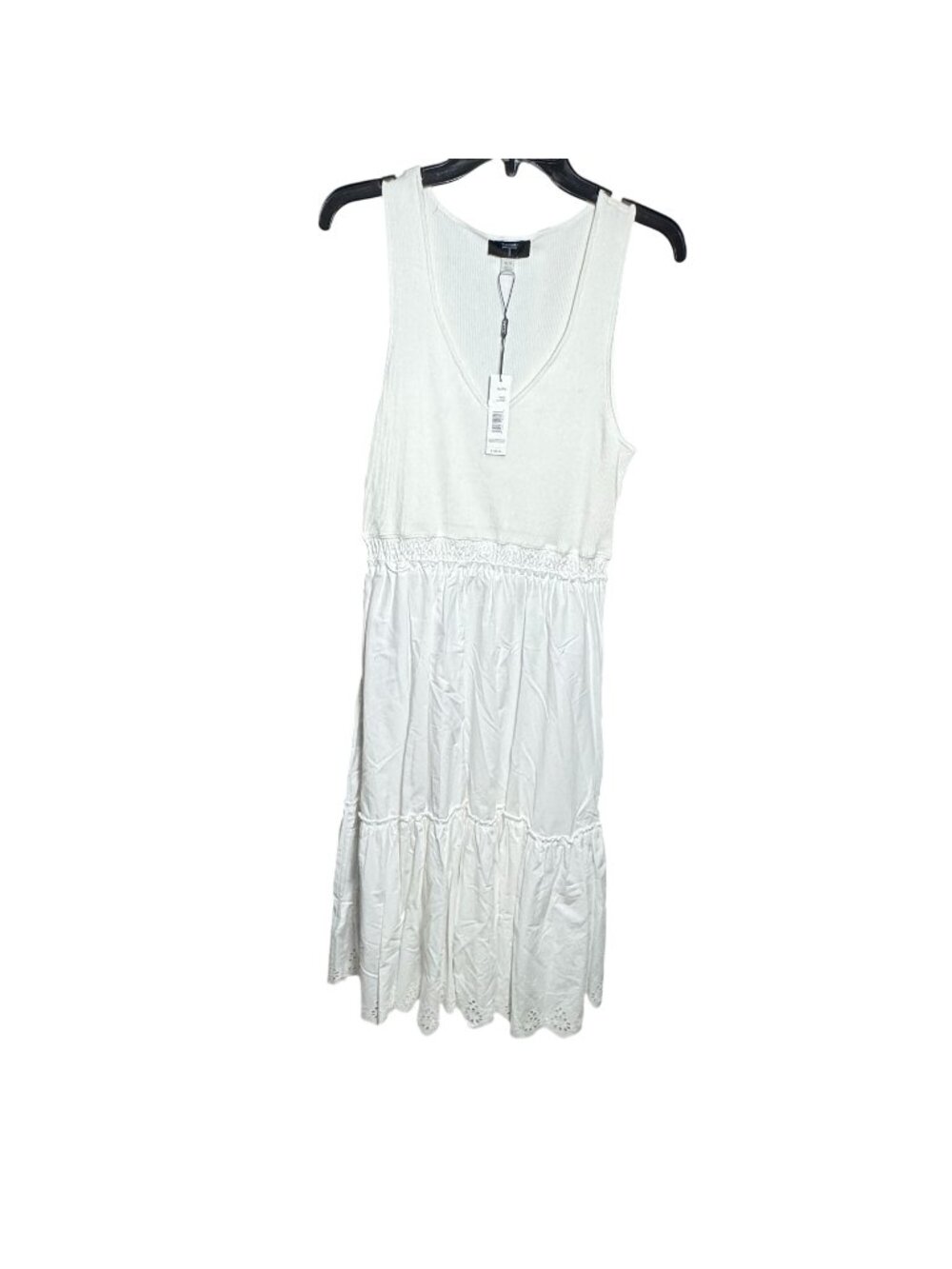 NWT T Tahari White Mixed Media Eyelet Midi Dress XL MSRP $138